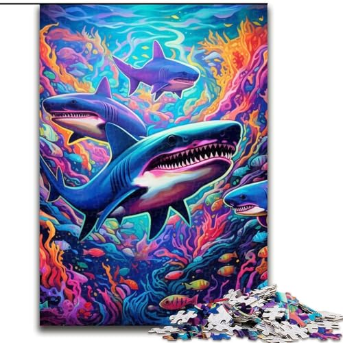 1000-teiliges Puzzle für Erwachsene, Tierkunst, Hai-Puzzle aus Pappe, anspruchsvolles Denkspiel für Teenager, unterhaltsames interaktives Spiel für die ganze Familie, 1000 Teile(26x38cm) von LiJianXXE