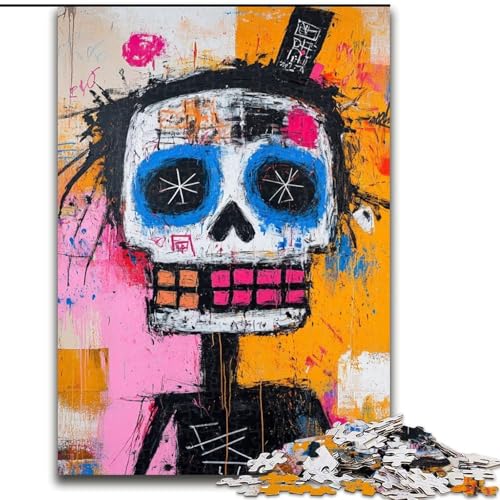 1000-teiliges Puzzle für Erwachsene, Totenkopf im Basquiat-Stil, Spielzeug, Lernspiele, Stressabbau, Eltern-Kind-Interaktion (Größe 26x38cm) von LiJianXXE