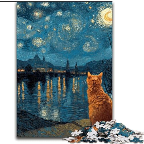 1000-teiliges Puzzle für Erwachsene, Van Gogh, Nachthimmelkatze, Spielzeug, Lernspiele, Stressabbau, Eltern-Kind-Interaktion (Größe 26x38cm) von LiJianXXE