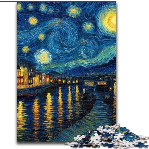 1000-teiliges Puzzle für Erwachsene, Van Gogh-Nachthimmel, Spielzeug, Lernspiele, Stressabbau, Eltern-Kind-Interaktion (Größe 50x75cm) von LiJianXXE