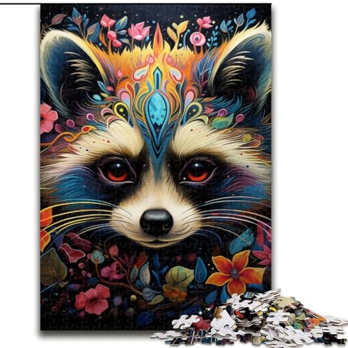 1000-teiliges Puzzle für Erwachsene, Waschbär mit Blumen, aus Holz, Kinder ab 14 Jahren, 50x75cm, anspruchsvolles Denkspiel – entspannendes Spielzeug für Teenager 1000-teiliges Puzzle für Erwachsene, Waschbär mit Blumen, aus Holz, Kinder ab 14 Jahren, 50x75cm, anspruchsvolles Denkspiel – entspannendes Spielzeug für Teenager von LiJianXXE