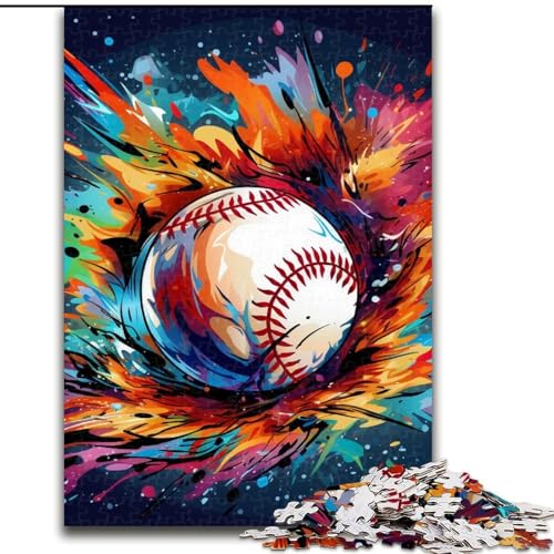 1000-teiliges Puzzle für Erwachsene, bunter Baseball, aus Holz, Kinder ab 14 Jahren, 50x75cm, anspruchsvolles Denkspiel – entspannendes Spielzeug für Teenager von LiJianXXE