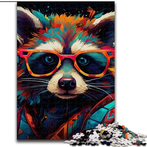 1000-teiliges Puzzle für Erwachsene, bunter Waschbär aus Holz, Kinder ab 14 Jahren, 50x75cm, anspruchsvolles Denkspiel – entspannendes Spielzeug für Teenager von LiJianXXE