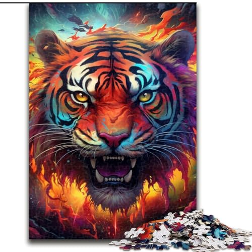 1000-teiliges Puzzle für Erwachsene, farbenfroher Kunsttiger aus Holz, Kinder ab 14 Jahren, 50x75cm, anspruchsvolles Denkspiel – entspannendes Spielzeug für Teenager von LiJianXXE