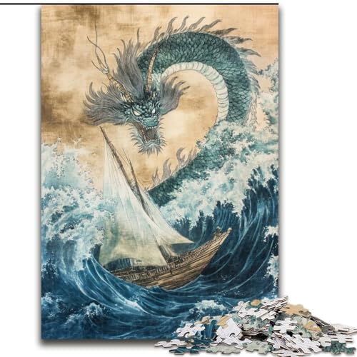 1000-teiliges Puzzle für Erwachsene, japanischer Wellendrache, Spielzeug, Lernspiele, Stressabbau, Eltern-Kind-Interaktion (Größe 50x75cm) von LiJianXXE