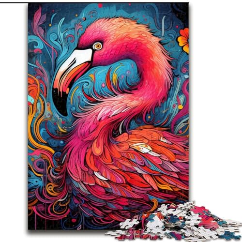 1000-teiliges Puzzle für Erwachsene, psychedelische Kunst, Flamingo-Puzzle aus Pappe, Geburtstage, Feiertage, Weltraum-Party-Dekorationen, 1000 Teile(26x38cm) von LiJianXXE