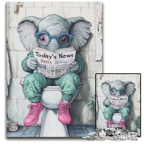 1000-teiliges Puzzle für Erwachsene „Elefant geht auf die Toilette“, Puzzles für Erwachsene, Eltern, Partner, Freunde – ab 14 Jahren, 26x38cm/10,23x14,96 Zoll 1000-teiliges Puzzle für Erwachsene „Elefant geht auf die Toilette“, Puzzles für Erwachsene, Eltern, Partner, Freunde – ab 14 Jahren, 26x38cm/10,23x14,96 Zoll von LiJianXXE