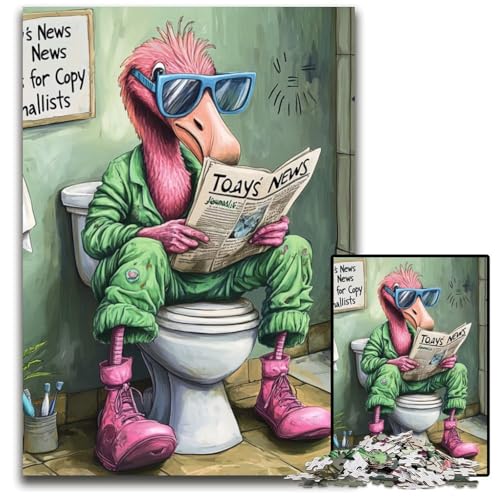 1000-teiliges Puzzle für Erwachsene „Flamingo Go Toilet“, Kartonpuzzle für Teenager und Jugendliche, ideales Geburtstags, 26x38cm/10,23x14,96 Zoll von LiJianXXE