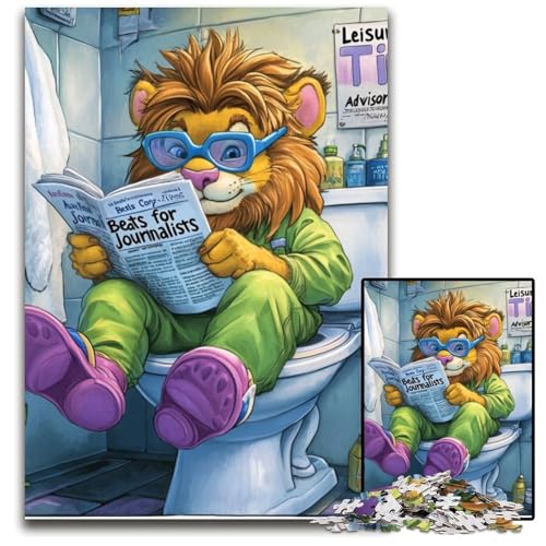 1000-teiliges Puzzle für Erwachsene „Lion Go Toilet“, Holzpuzzle für Teenager und Jugendliche, ideales Geburtstags, 50x75cm/19,68x29,52 Zoll von LiJianXXE