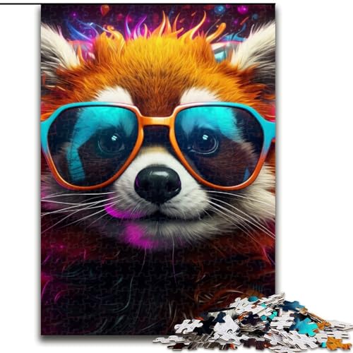 1000-teiliges Puzzle für Erwachsene mit Neonbrille, Roter Panda, aus Holz, für Teenager ab 14 Jahren, Heimdekoration, 50x75cm, pädagogisches und unterhaltsames Indoor-Spiel für die Heimdekoration von LiJianXXE