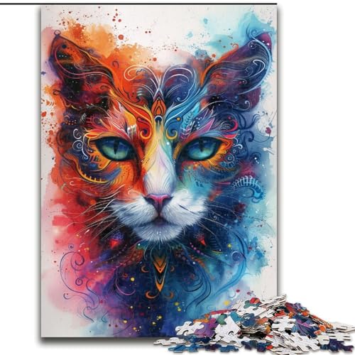 1000-teiliges Puzzle für Erwachsene und Jugendliche, Aquarellkatze, für Kinder ab 14 Jahren, Lernspiel, Herausforderung, Spielzeug, Geschenk zum Geburtstag (Größe 50x75cm) von LiJianXXE