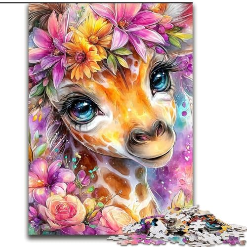 1000-teiliges Puzzle für Erwachsene und Jugendliche, Blumen-Giraffe, Spielzeug, Lernspiele, stressabbauende Wanddekoration (Größe 26x38cm) von LiJianXXE
