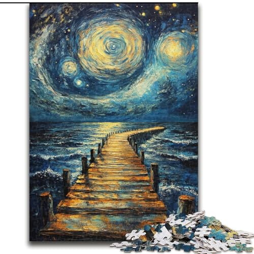 1000-teiliges Puzzle für Erwachsene und Jugendliche, Brücke unter dem Nachthimmel, Spielzeug, Lernspiele, stressabbauende Wanddekoration (Größe 50x75cm) von LiJianXXE