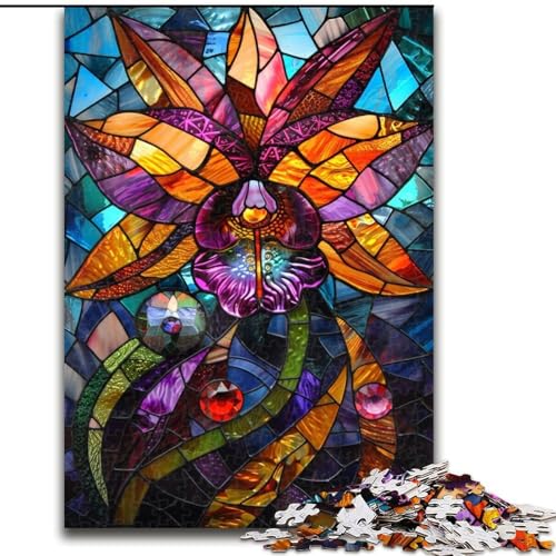 1000-teiliges Puzzle für Erwachsene und Jugendliche, Buntglasblumen, Spielzeug, Lernspiele, Stressabbau, Stärkung der Liebe zwischen Paaren (Größe 50x75cm) von LiJianXXE