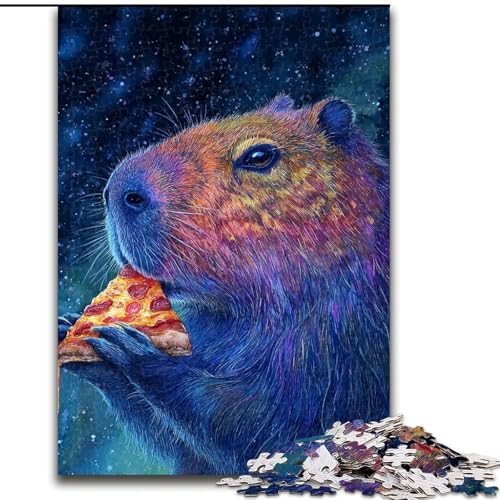 1000-teiliges Puzzle für Erwachsene und Jugendliche, Capybara isst Pizza, Spielzeug, Lernspiele, Stressabbau, Stärkung der Liebe zwischen Paaren (Größe 26x38cm) von LiJianXXE