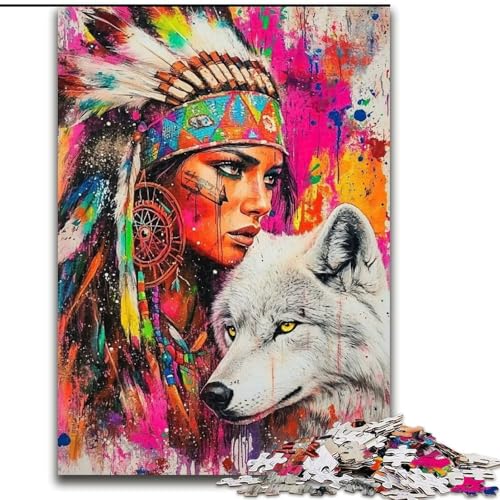 1000-teiliges Puzzle für Erwachsene und Jugendliche, Der Wolf und das Indianermädchen, Spielzeug, Lernspiele, Stressabbau, Stärkung der Liebe zwischen Paaren (Größe 50x75cm) von LiJianXXE