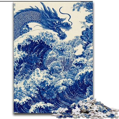 1000-teiliges Puzzle für Erwachsene und Jugendliche, Drache im japanischen Stil, Spielzeug, Lernspiele, stressabbauende Wanddekoration (Größe 26x38cm) von LiJianXXE