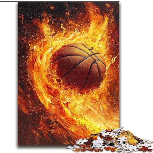1000-teiliges Puzzle für Erwachsene und Jugendliche, Flammen-Basketball, Spielzeug, Lernspiele, Stressabbau, Stärkung der Liebe zwischen Paaren (Größe 26x38cm) von LiJianXXE