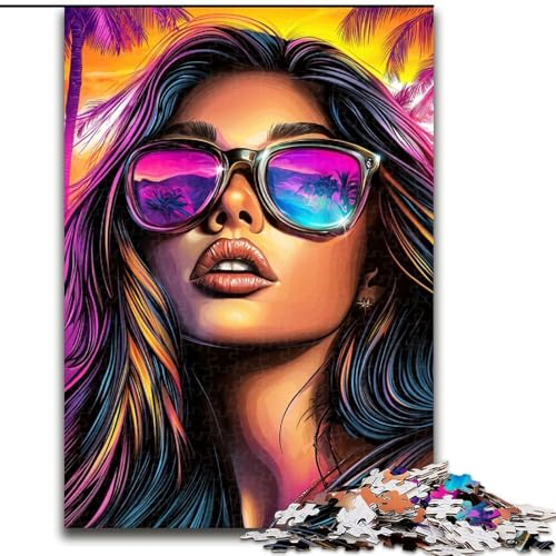 1000-teiliges Puzzle für Erwachsene und Jugendliche, Frau mit Sonnenbrille, Lernspielzeug, Familienspiele, einzigartige Geburtstags- und Geschenkideen (Größe 50x75cm) von LiJianXXE