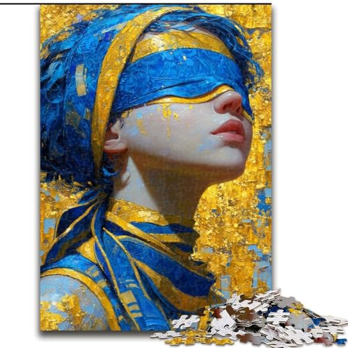 1000-teiliges Puzzle für Erwachsene und Jugendliche, Frau mit verbundenen Augen, Spielzeug, Lernspiele, stressabbauende Wanddekoration (Größe 50x75cm) von LiJianXXE