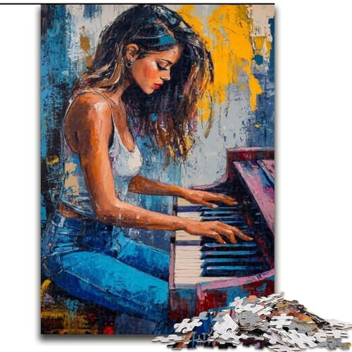 1000-teiliges Puzzle für Erwachsene und Jugendliche, Frau spielt Klavier, Spielzeug, Lernspiele, stressabbauende Wanddekoration (Größe 50x75cm) von LiJianXXE