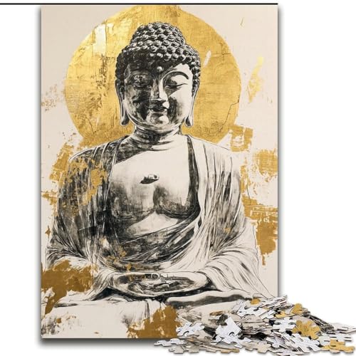 1000-teiliges Puzzle für Erwachsene und Jugendliche, Goldene Buddha-Statue, Spielzeug, Lernspiele, Stressabbau, Stärkung der Liebe zwischen Paaren (Größe 50x75cm) von LiJianXXE