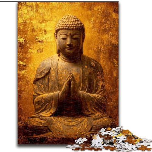 1000-teiliges Puzzle für Erwachsene und Jugendliche, Goldene Buddha-Statue, Spielzeug, Lernspiele, stressabbauende Wanddekoration (Größe 26x38cm) von LiJianXXE