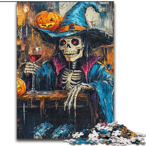 1000-teiliges Puzzle für Erwachsene und Jugendliche, Halloween-Skelett, Stressabbau, schwierige Herausforderung, Wichtelgeschenke (Größe 26x38cm) von LiJianXXE