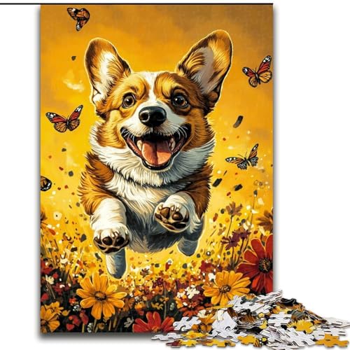 1000-teiliges Puzzle für Erwachsene und Jugendliche, Happy Corgi, Spielzeug, Lernspiele, stressabbauende Wanddekoration (Größe 50x75cm) von LiJianXXE