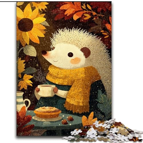 1000-teiliges Puzzle für Erwachsene und Jugendliche, Igel mit Schal, Spielzeug, Lernspiele, stressabbauende Wanddekoration (Größe 26x38cm) von LiJianXXE