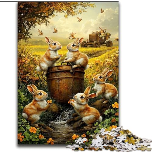 1000-teiliges Puzzle für Erwachsene und Jugendliche, Kaninchen auf dem Feld, Spielzeug, Lernspiele, stressabbauende Wanddekoration (Größe 26x38cm) von LiJianXXE