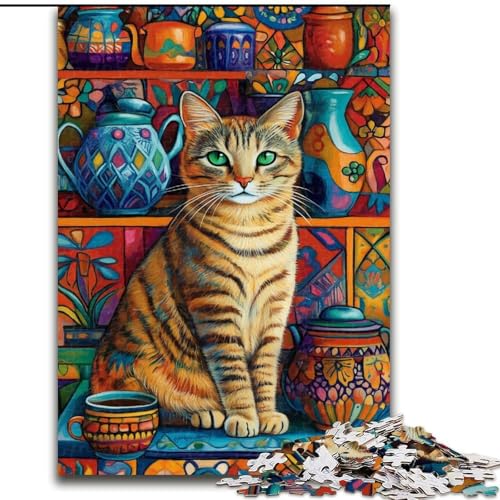 1000-teiliges Puzzle für Erwachsene und Jugendliche, Katze auf dem Regal, für Kinder ab 14 Jahren, Lernspiel, Herausforderung, Spielzeug, Geschenk zum Geburtstag (Größe 50x75cm) von LiJianXXE