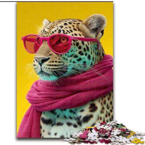 1000-teiliges Puzzle für Erwachsene und Jugendliche, Leopard mit Schal, Spielzeug, Lernspiele, Stressabbau, Stärkung der Liebe zwischen Paaren (Größe 26x38cm) von LiJianXXE
