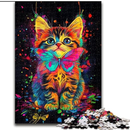 1000-teiliges Puzzle für Erwachsene und Jugendliche, Neonkatze, Spielzeug, Lernspiele, Stressabbau, Stärkung der Liebe zwischen Paaren (Größe 26x38cm) von LiJianXXE