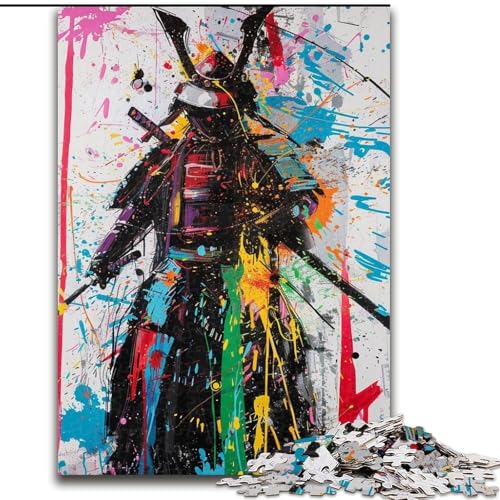 1000-teiliges Puzzle für Erwachsene und Jugendliche, Ninja-Samurai-Ölgemälde, für Lernspiele, Herausforderungsspielzeug, einzigartige Heimdekoration und Geschenke (Größe 26x38cm) von LiJianXXE
