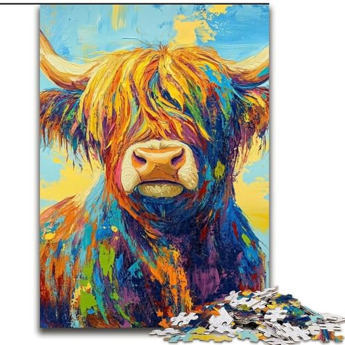1000-teiliges Puzzle für Erwachsene und Jugendliche, Ölgemälde von Hochlandrindern, Spielzeug, Lernspiele, Stressabbau, Stärkung der Liebe zwischen Paaren (Größe 26x38cm) von LiJianXXE
