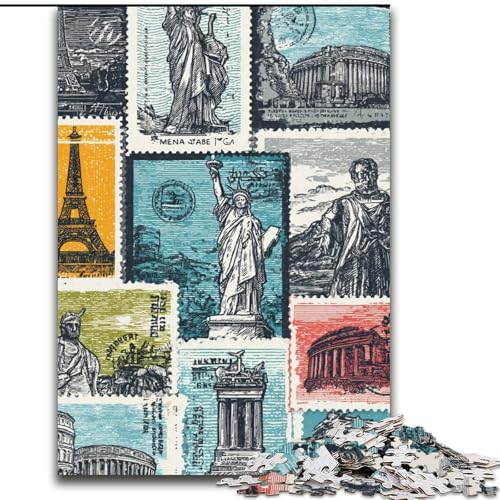 1000-teiliges Puzzle für Erwachsene und Jugendliche, Pariser Briefmarkencollage, Spielzeug, Lernspiele, Stressabbau, Stärkung der Liebe zwischen Paaren (Größe 50x75cm) von LiJianXXE