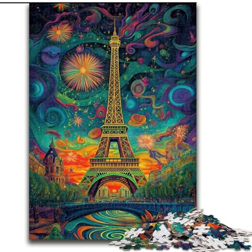 1000-teiliges Puzzle für Erwachsene und Jugendliche, Psychedelischer Eiffelturm, für Lernspiele, Herausforderungsspielzeug, einzigartige Heimdekoration und Geschenke (Größe 26x38cm) von LiJianXXE