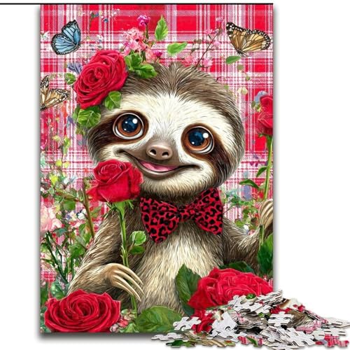 1000-teiliges Puzzle für Erwachsene und Jugendliche, Rosenfaultier, für Lernspiele, Herausforderungsspielzeug, einzigartige Heimdekoration und Geschenke (Größe 26x38cm) von LiJianXXE