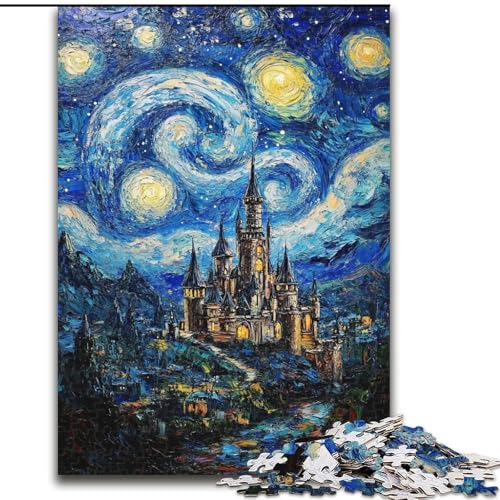 1000-teiliges Puzzle für Erwachsene und Jugendliche, Schloss unter den Sternen, Spielzeug, Lernspiele, stressabbauende Wanddekoration (Größe 26x38cm) von LiJianXXE