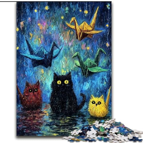 1000-teiliges Puzzle für Erwachsene und Jugendliche, Schwarze Katzenkunst, Spielzeug, Lernspiele, Stressabbau, Stärkung der Liebe zwischen Paaren (Größe 26x38cm) von LiJianXXE
