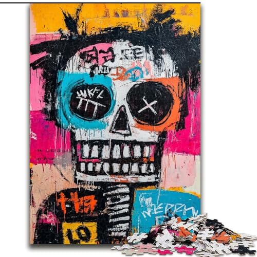 1000-teiliges Puzzle für Erwachsene und Jugendliche, Totenkopf im Basquiat-Stil, Spielzeug, Lernspiele, stressabbauende Wanddekoration (Größe 26x38cm) von LiJianXXE
