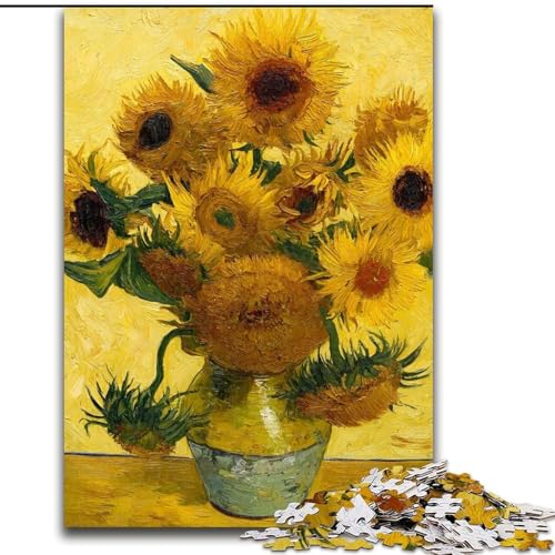 1000-teiliges Puzzle für Erwachsene und Jugendliche, Van Gogh-Sonnenblumen, Spielzeug, Lernspiele, stressabbauende Wanddekoration (Größe 26x38cm) von LiJianXXE