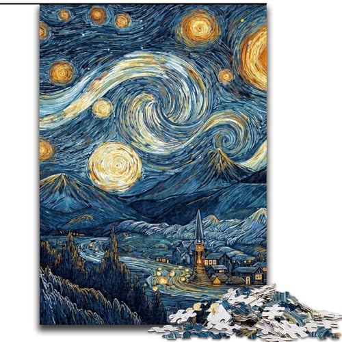 1000-teiliges Puzzle für Erwachsene und Jugendliche, Van Goghs Nachthimmel, Spielzeug, Lernspiele, stressabbauende Wanddekoration (Größe 50x75cm) von LiJianXXE