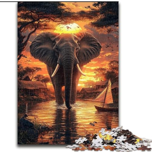 1000-teiliges Puzzle für Erwachsene und Jugendliche, afrikanischer Elefant, Spielzeug, Lernspiele, Stressabbau, Stärkung der Liebe zwischen Paaren (Größe 50x75cm) von LiJianXXE
