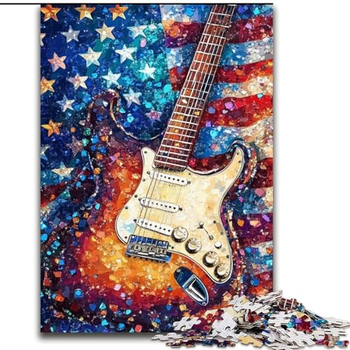 1000-teiliges Puzzle für Erwachsene und Jugendliche, amerikanische Flagge, Gitarre, Spielzeug, Lernspiele, stressabbauende Wanddekoration (Größe 50x75cm) von LiJianXXE
