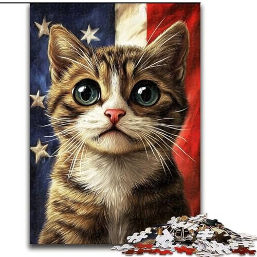 1000-teiliges Puzzle für Erwachsene und Jugendliche, amerikanische Flagge, Katze, Lernspielzeug, Familienspiele, einzigartige Geburtstags- und Geschenkideen (Größe 26x38cm) von LiJianXXE