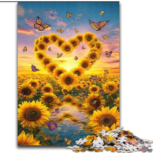 1000-teiliges Puzzle für Erwachsene und Jugendliche, herzförmige Sonnenblume, Spielzeug, Lernspiele, Stressabbau, Stärkung der Liebe zwischen Paaren (Größe 26x38cm) von LiJianXXE