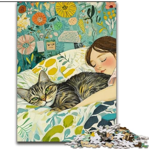 1000-teiliges Puzzle für Erwachsene und Jugendliche, schlafende Katze, Spielzeug, Lernspiele, stressabbauende Wanddekoration (Größe 26x38cm) von LiJianXXE