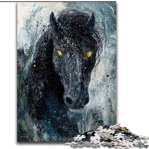 1000-teiliges Puzzle für Erwachsene und Jugendliche, schwarzes goldenes Pferd, für Kinder ab 14 Jahren, Lernspiel, Herausforderung, Spielzeug, Geschenk zum Geburtstag (Größe 26x38cm) von LiJianXXE